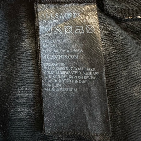 All Saints Black Razor Crew Graphic Short Sleeves Men’s Tee, Size XS - Picture 9 of 10